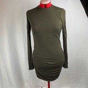 A.L.C Army Green Long Sleeve Ruched Bodycon Dress Size Medium